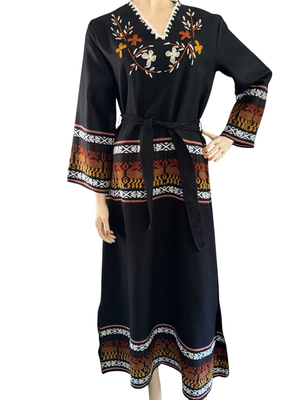 Vintage 70s Embroidered Kaftan Dress - Picture 3 of 17